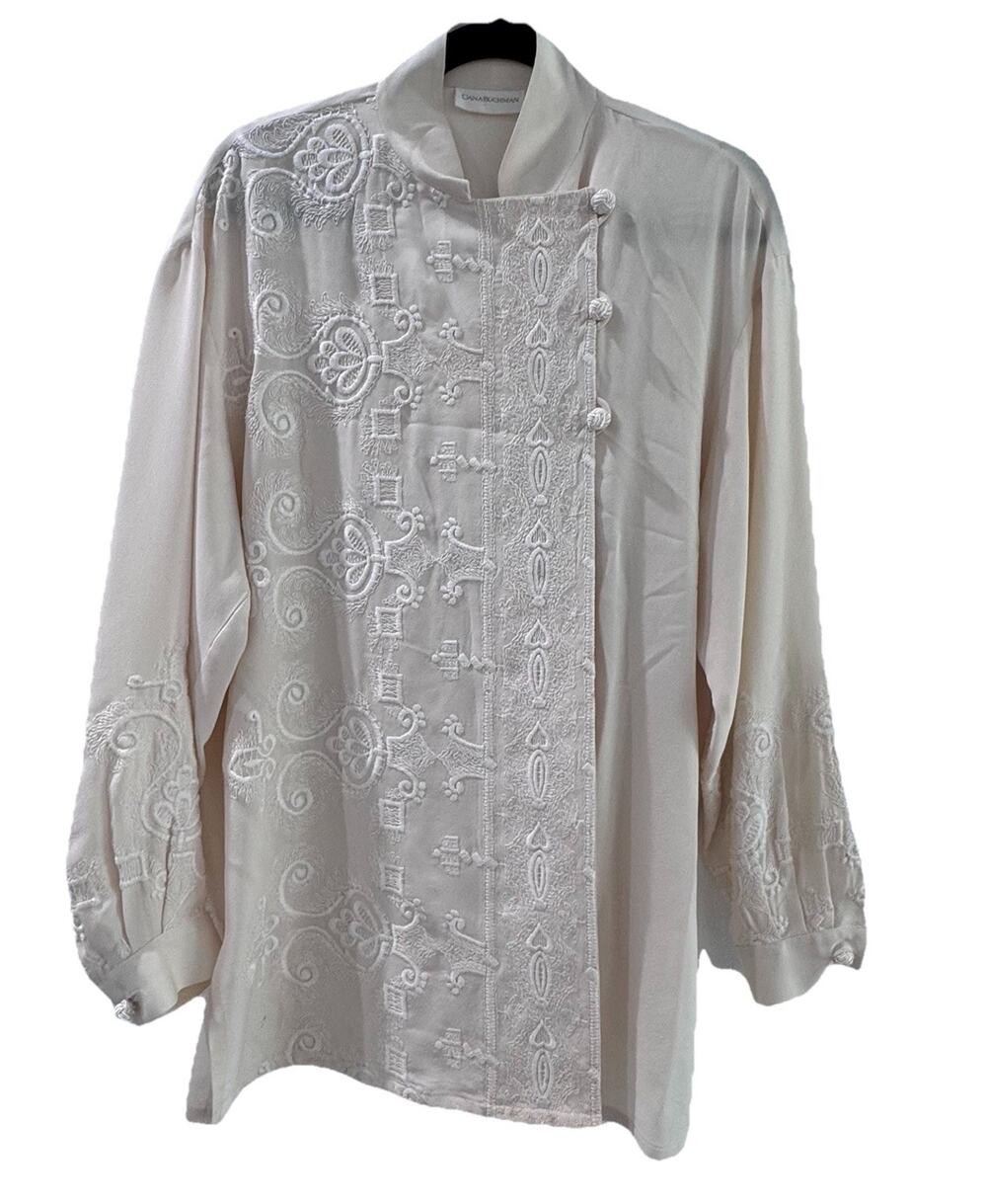 Dana Buchman Ivory 100% Silk Tunic Asian Inspired Woman Blouse 6